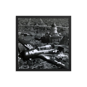 Framed poster - Military fighter flies over capital in 1945.