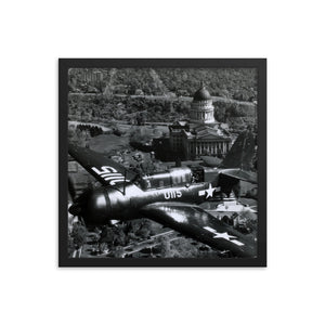 Framed poster - Military fighter flies over capital in 1945.